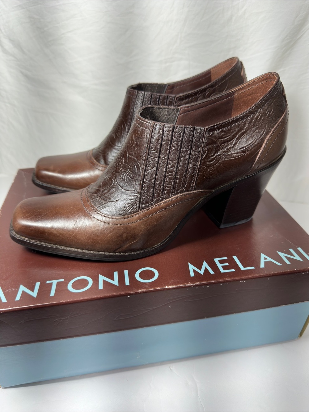 ANTONIO MELANI Cowgal Brown Leather Western Ankle Booties 7.5M
